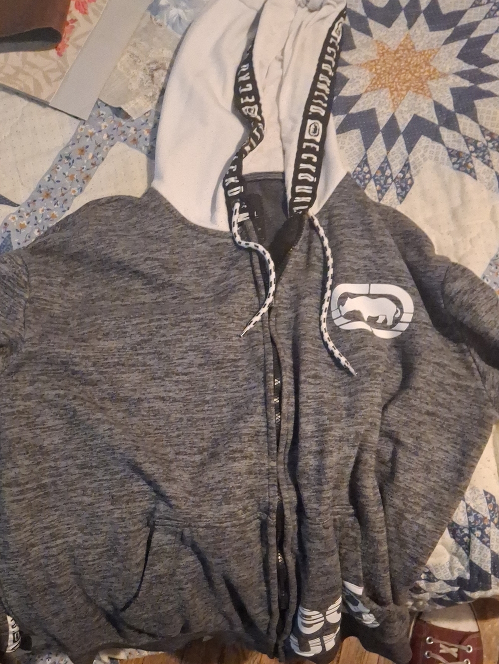 Ecko Unlimited Men's Gray Zip-Up Hoodie with Contrast Light Hood